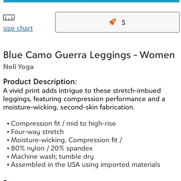 Noli Yoga Blue Camo Guerra Leggings Compression Fit Women’s Small - Picture 5 of 5